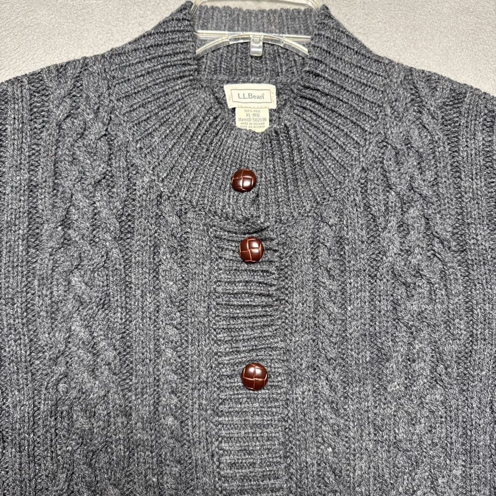 VTG LL Bean Wool Cardigan Sweater Womens XL Chunky Cable Knit Fisherman Ireland - Picture 4 of 10